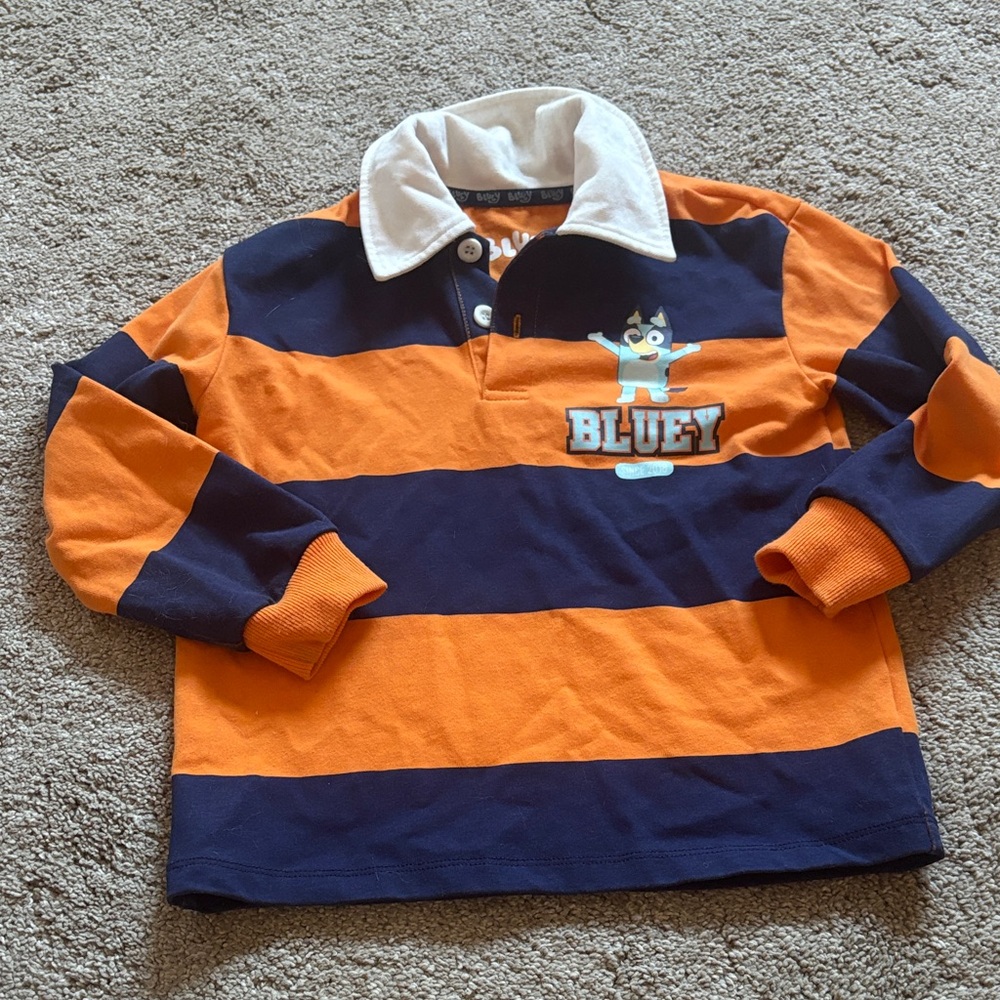 Bluey Kids Polo Shirt - Orange and Navy